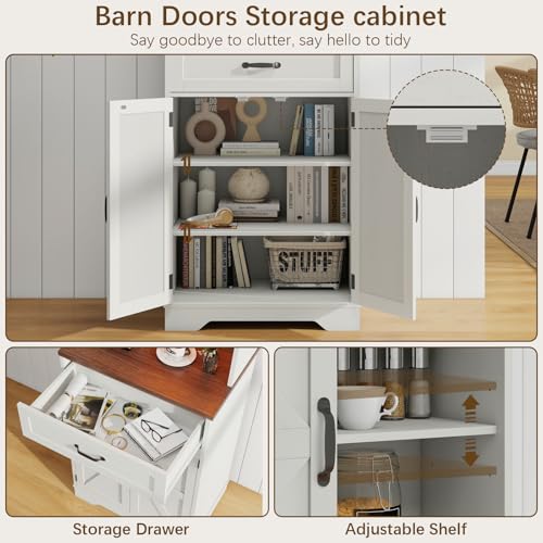 68" Farmhouse Storage Cabinet with LED Light & Charging Station