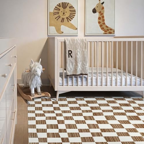 5x7 Area Rug Washable Modern Checkered Rug for Kids Room (35 Sq Ft)