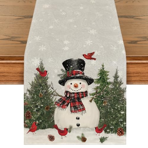 Snowman Christmas Table Runner Home Party Decor 13x120 Inch