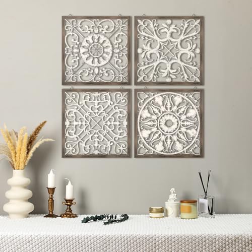 4 Pcs Wood Art Wall Decor Farmhouse Decorative Wood Panels Modern Wall Decor for Living Room Home Kitchen Dining Room (4 Count)