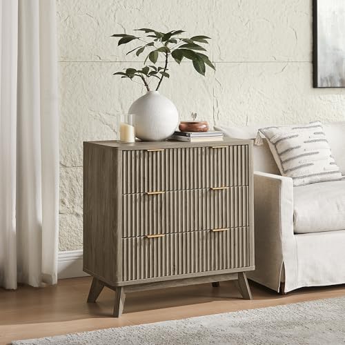 32" Large Fluted Nightstand with 3 Drawers Set of 2 (2 Count)