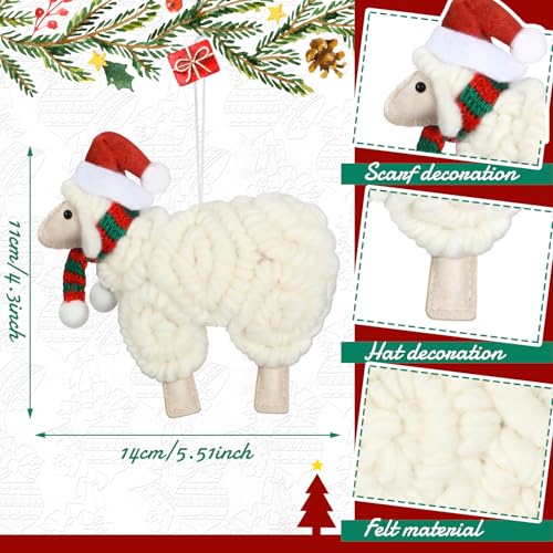 3 Pieces Felt Sheep Christmas Ornaments Sheep Decorative Hanging Ornaments Vintage Farm Wooly Lamb Tree Xmas Pendant Curly Decor for Holiday Figurines Gifts