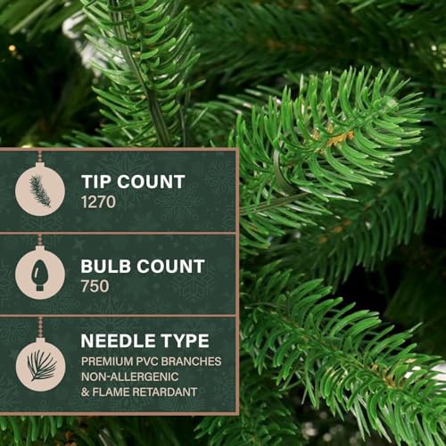 7.5 Ft. Carmel Pine Slim Artificial Christmas Tree with Warm White LED Lights and Stand
