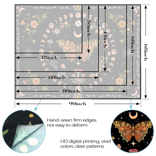 Orange Butterfly Moon Flower Tapestry Botanical Floral Plant Boho Tapestry for Bedroom Aesthetic Vintage Tapestries Wall Hanging for Living Room Dorm