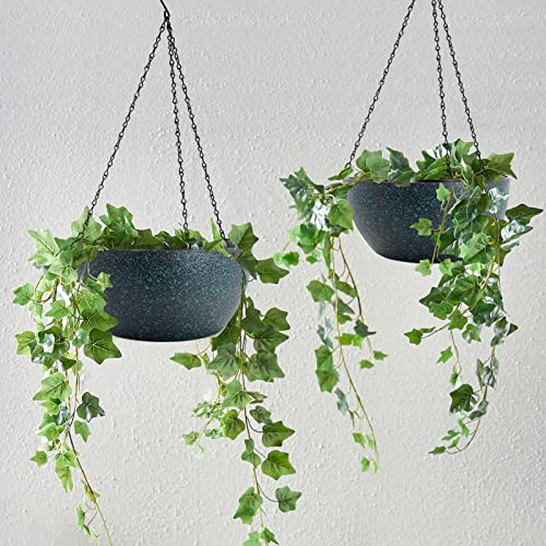 13 inch 2 Pack Large Hanging Planters for Indoor Outdoor Plants with Drainage Holes and Chain (2 Count)