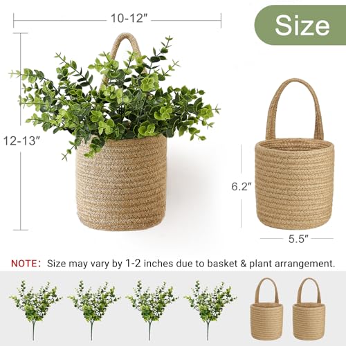 2Pcs Woven Hanging Wall Basket 5.5"W×6.2"H with Artificial Eucalyptus (2 Count)