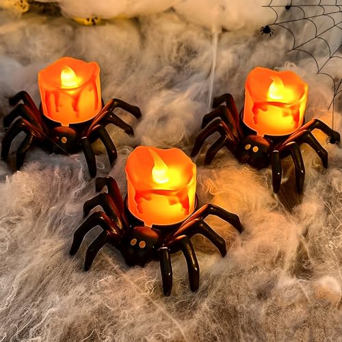 6 Pack Halloween Flameless Candles Battery Operated LED Spider Tealight Candles for Halloween Home Decorations (6 Count)