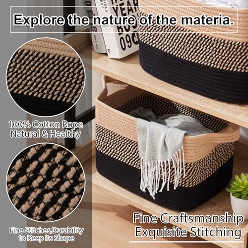 Cotton Rope Storage Baskets for Organizing Black & Brown 3
