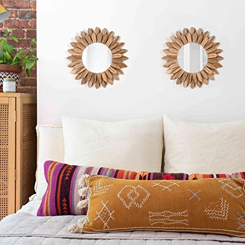 Boho Wall Decor Mirror 2 Pack Rustic Wood Mirror 12 inch Boho Mirror Home Decor Farmhouse Room Decorations for Bedroom Living Room Carbonized Black (2 Count)