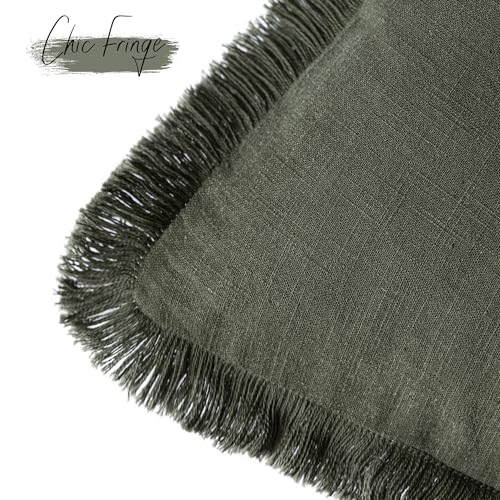 Decorative Linen Fringe Throw Pillow Covers 16×16 Dark Green (2 Count)
