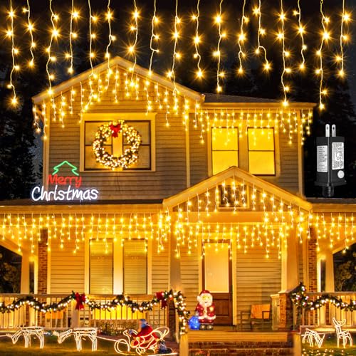 Icicle Lights for Outside 33FT 400 LED Warm White Christmas Lights