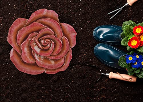 NAT & Jules Rose Flower Shaped Dimensional Indoor Outdoor 12 inch Cast Resin Decorative Garden Stepping Stone