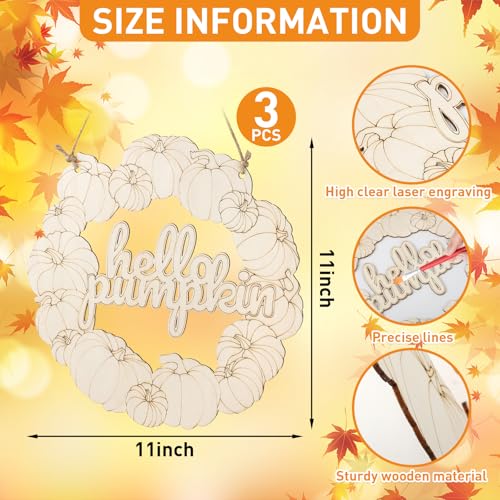 Unfinished Fall Wreaths Wood Crafts to Paint Set of 3 (3 Count)