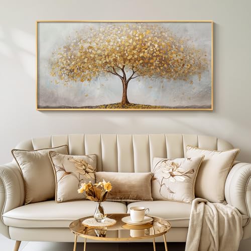 Large Framed Modern Gold Tree of Life Wall Art for Living Room
