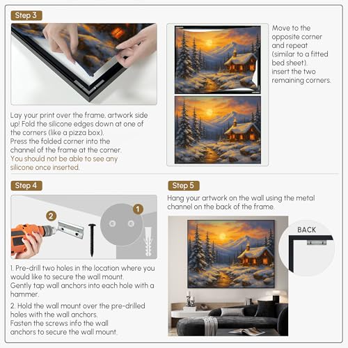 46"x60" Extra Large Framed Wall Art Cozy Cabin in Snowy Mountain Landscape at Sunset for Home Living Room Bedroom Decor