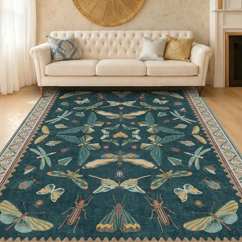 Insect Blue Green Living Room Rug 5x8 (40 Sq Ft)