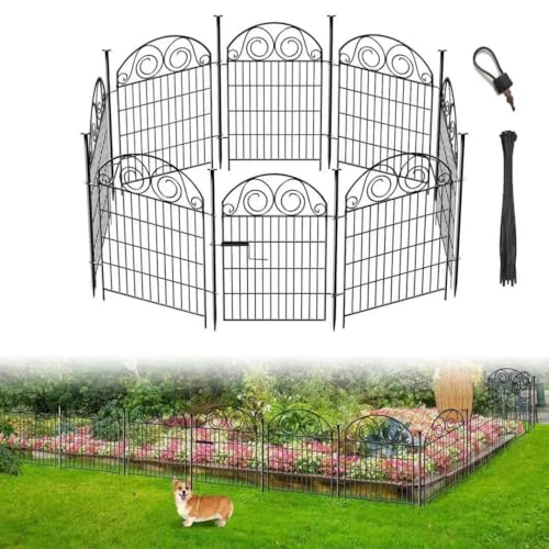 Tall Garden Fence Animal Barrier with Gate (8 Count)