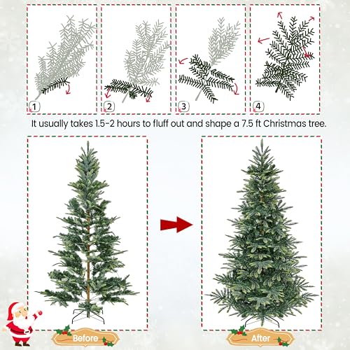 7.5ft Pre lit Aspen Fir Artificial Christmas Tree with 550 Warm White LED Lights Full Prelighted Xmas Tree w