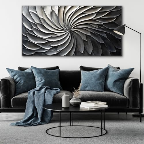 Abstract Black and White Wall Art for Living Room Modern Canvas Print Painting Lines Flower Floral Large Artwork Bedroom Home Office Wall Décor