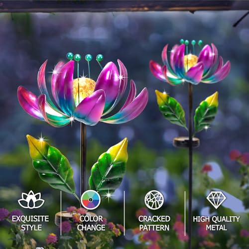 Solar Purple Metal Flower Wind Spinners