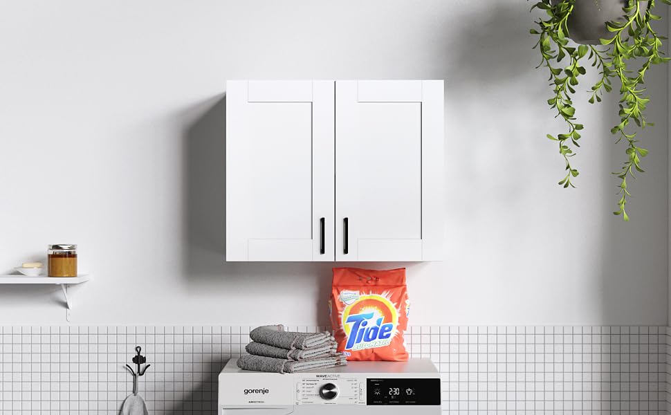 White Laundry Room Cabinets and Storage with 2 Doors and Utility Adjustable Shelf