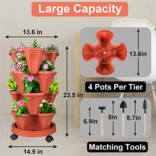 Stackable Planters 4 Tier Vertical Garden Planting Tower Planters Strawberry (2 Count)