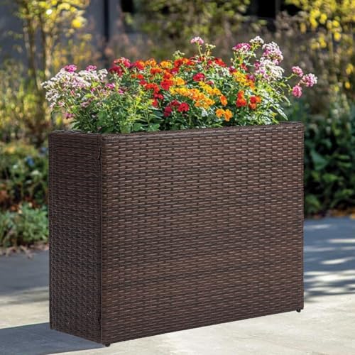 Large Rectangular Block Planter Box Handmade Wicker Tall Planters for Outdoor Plants with Removable Liners Modern Planter for Indoor Outdoor Patio Deck