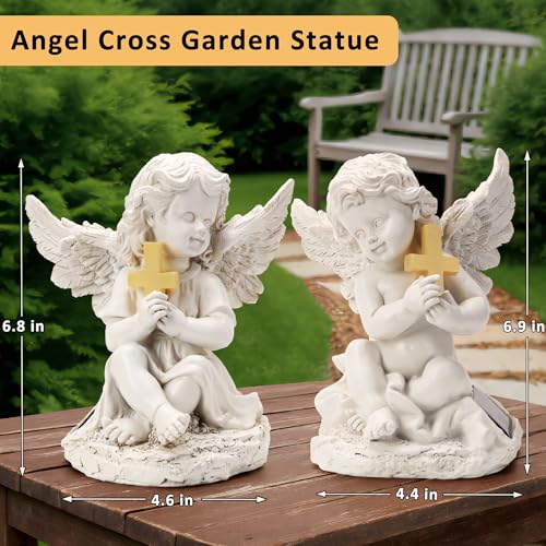 Solar Garden Statues Angel with Cross