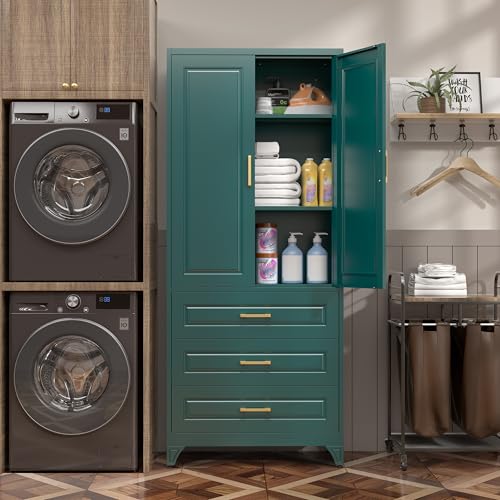 75" Metal Storage Cabinet with Doors and 2 Adjustable Shelves