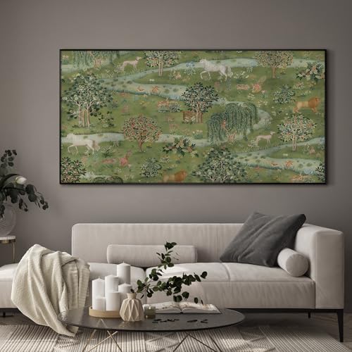 36"x72" Extra Large Framed Wall Art Medieval Fantasy Forest with Woodland Animals