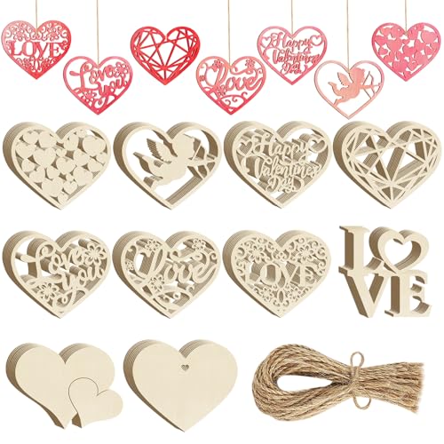 80PCS Wooden Heart Ornaments to Paint Valentine's Day Craft (80 Count)