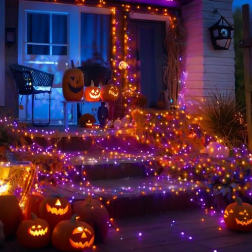75.8FT 200 LED Linkable Orange and Purple Halloween Lights Indoor Outdoor