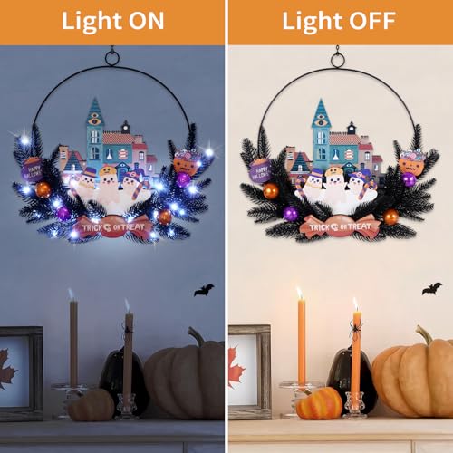Lighted Halloween Wreaths for Front Door