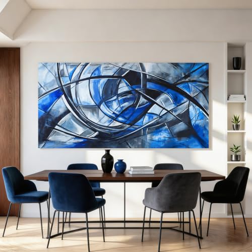Abstract Wall Art Decor Modern Wall Art Pictures for Living Room Abstract Canvas Art Wall Decor Large Blue Wall Art Prints Artwork for Walls Black and White Wall Art Decor Home Office Decor 24" X 48"