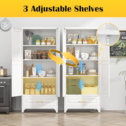 75" Metal Storage Cabinet with Doors and 3 Adjustable Shelves