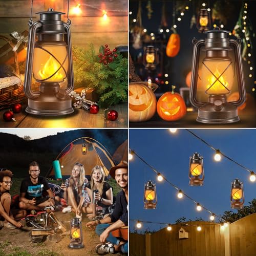 Outdoor Lanterns Waterproof Hanging Vintage LED Camping Lamps with Dancing Flame Non (2 Count)