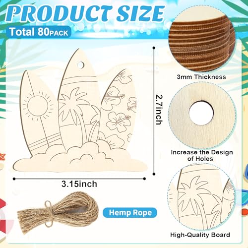 80PCS Wooden Summer Ornaments to Paint