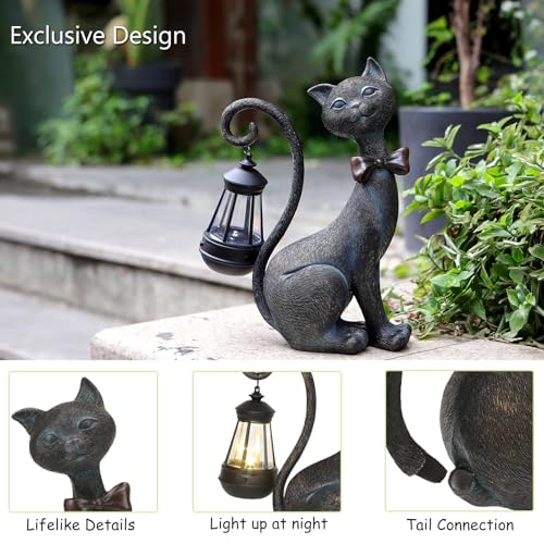 Cat Outdoor Statues with Solar Garden Light