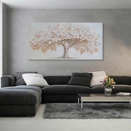 Oversized Canvas Wall Art Decor Nature Botanical Tree Canvas Prints Artwork For Walls Beige Textured Tree of Life Canvas Art Wall Decor For Living Room Bedroom Home Office Modern Decor 29×58 Inch