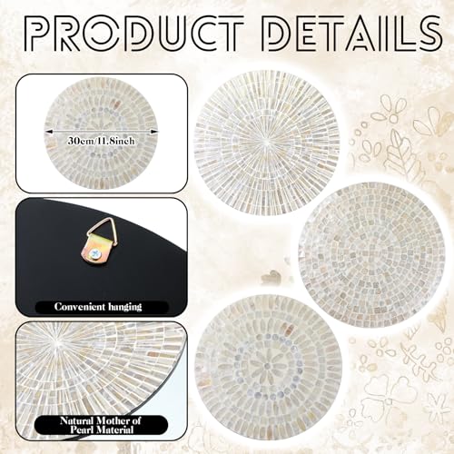 3 Pcs 11.8 Inches Mother of Pearl Shell Plate Coastal Wall Art Mosaic Wall Sculpture Shell Handmade Hanging Plates Arts for Halloween Christmas Bedroom Bathroom Home Office Hotel (3 Count)