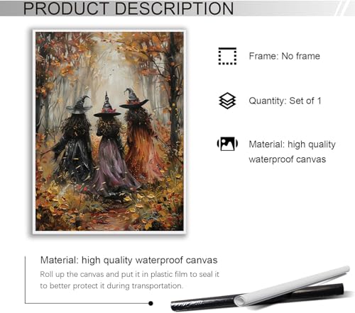 Vintage Three Witches In The Forest Painting Witch Print Witchy Canvas Print Halloween Wall Art Halloween Decor Witch Poster Dark Academia Gothic Room Decor for Dorm Bedroom 12x16in Unframed