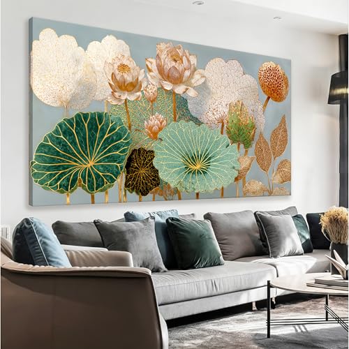 Canvas Wall Art Decor Gold Lotus Flower Canvas Art Wall Decor For Living Room Modern Wall Art Decor Floral Botanical Nature Canvas Prints Flower Wall Art Decor For Bedroom Home Office Decor 20"×40"