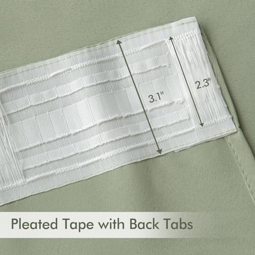 Sage Green Back Tab Blackout Curtains 52x108 Inch Long 2 Panels Set (2 Count)
