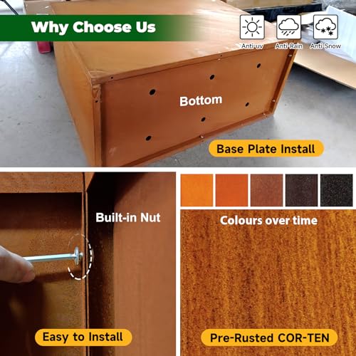 Corten Steel Planter Box 32" L x 15" W x 24" H Rusted Steel Outdoor Planter