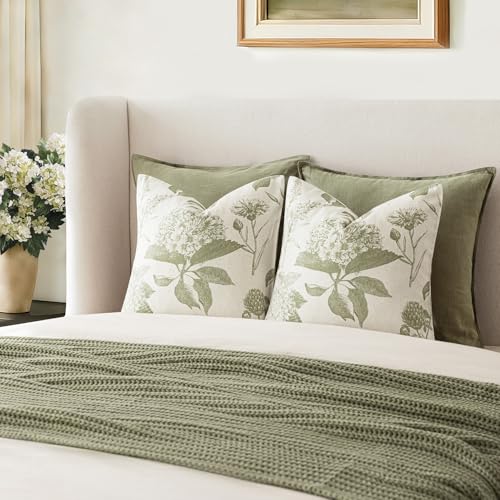 Set of 2 Linen Floral Throw Pillow Covers Vintage Accent Print Decorative Cozy Cushion Covers Farmhouse Boho Home Decor for Sofa Chair Couch Bedroom Living Room