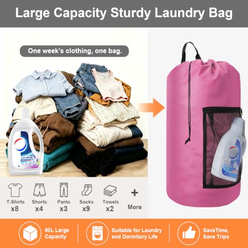 Laundry Bag Backpack Durable Laundry Bag with Shoulder Straps and Mesh Pockets Portable Laundry Hamper Dirty Clothes Bag for College
