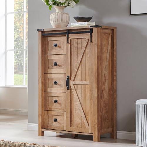 5 Drawers Dresser with Sliding Barn Doors