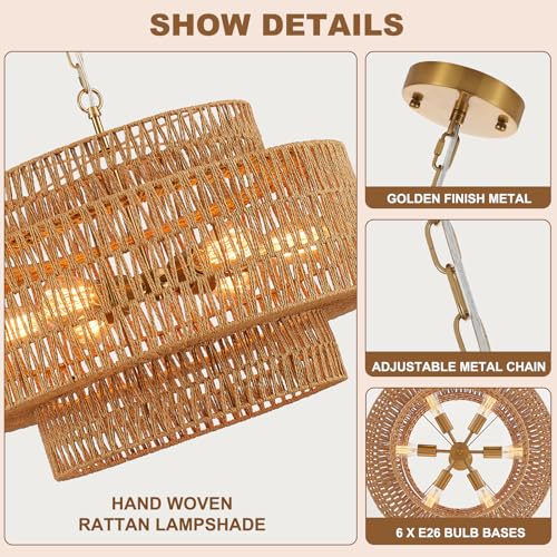 23.6" Gold Rattan Chandelier (6 Count)