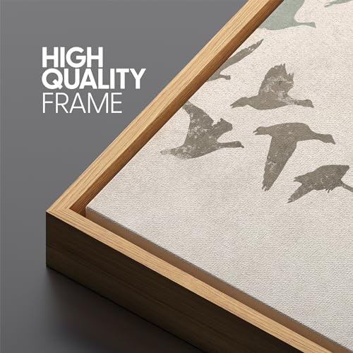 Large Framed Canvas Print Wall Art Wild Freedom Assorted Birds in Flight Antique Retro Fine Art Illustrations Decorative Colorful for Bedroom