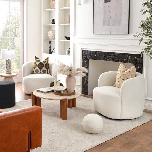 34" W Sherpa Swivel Barrel Chairs with Pillow Set of 2 (2 Count)